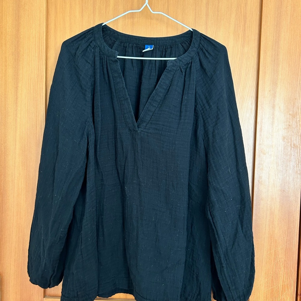 Balloon Sleeve Black Women's Top